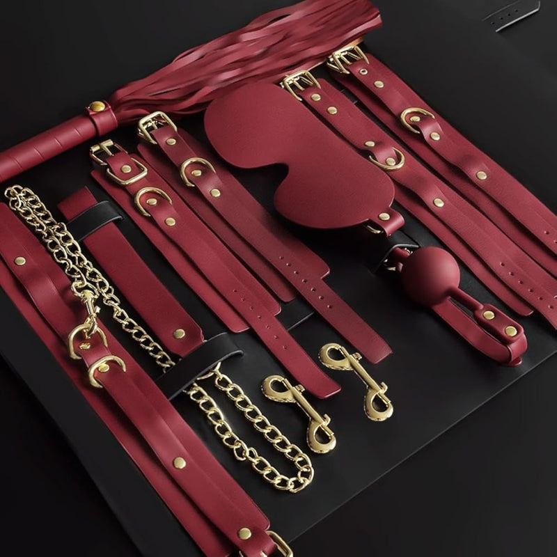 Bdsm Restraints Sex Toys 8Pc Bondage Restraints Set Fetish Bed Restraints Kits For Beginners,Leather Bondage Sexual Bdsm Kit(Red)
