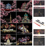 City Landmarks Scratch Art Kit, 8 A4 Sheets, DIY Foil Engraving Craft Set