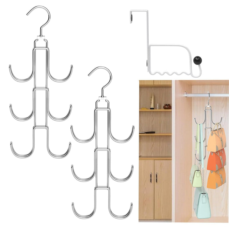 Purses Hanger Organizer For Closet 2+1 Pack Silver Purse Holder For Closet Metal