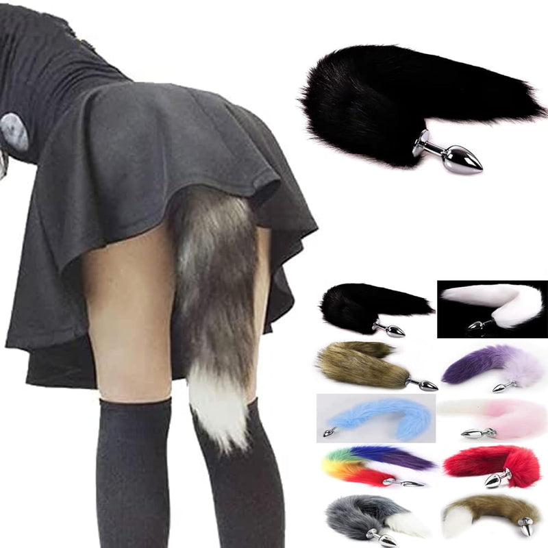 Butt Plug Fox Tail Cosplay Anal Plug Anal Butt Plug Adult Sex Toys For Beginner Women Men Couple (18" Black)