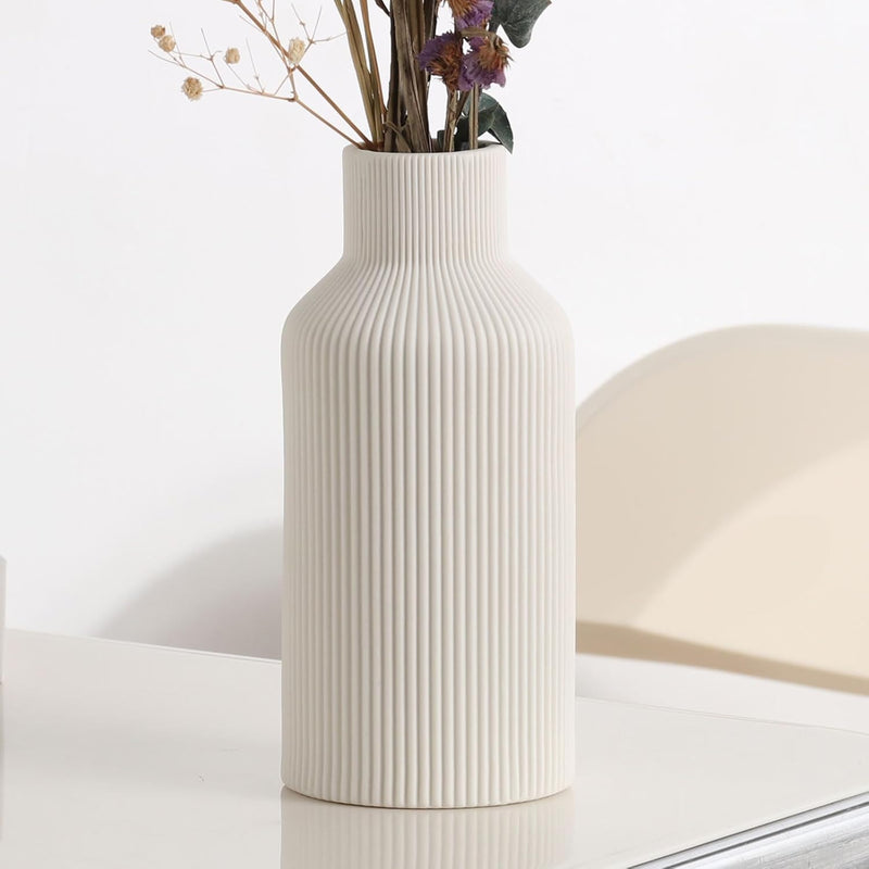 White Ceramic Flower Vase, Minimalist Modern Home Decor, Small Pampas Grass Va