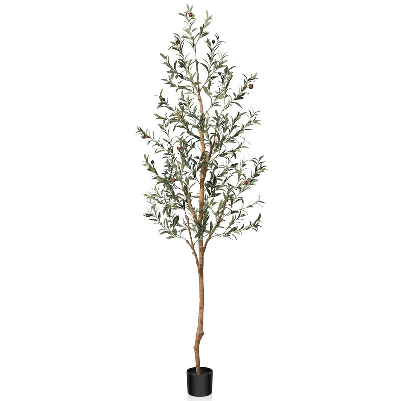 Artificial Olive Tree, 7Ft Tall Fake Silk Plants With Natural Wood Trunk Faux