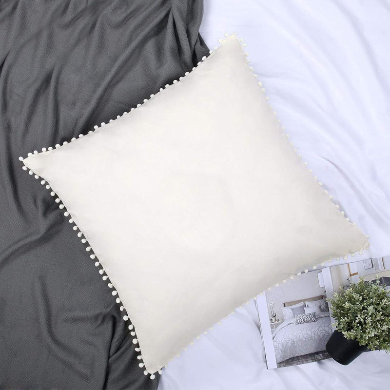Off White Euro Sham Pom Pom Ivory 26×26 Large Pillow Covers Set Of 2 Fringe Eu