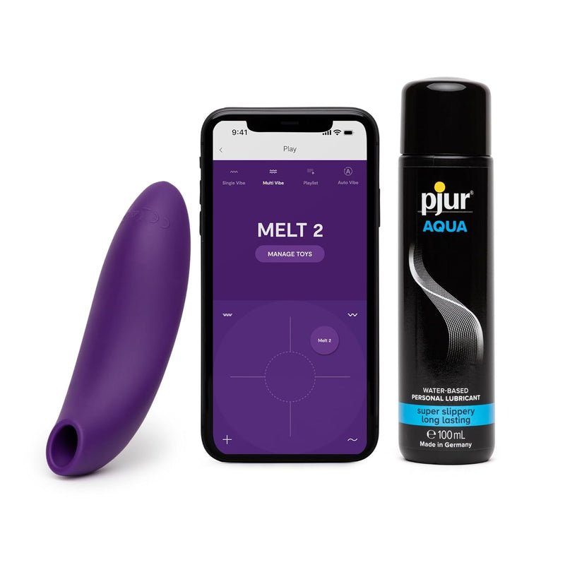 Melt 2 Purple Clitoris Vibrator Personal Massager & Pjur Aqua Water Based Personal Lubricant 3.4 Fl Oz - Sex Toys For Women Bundle