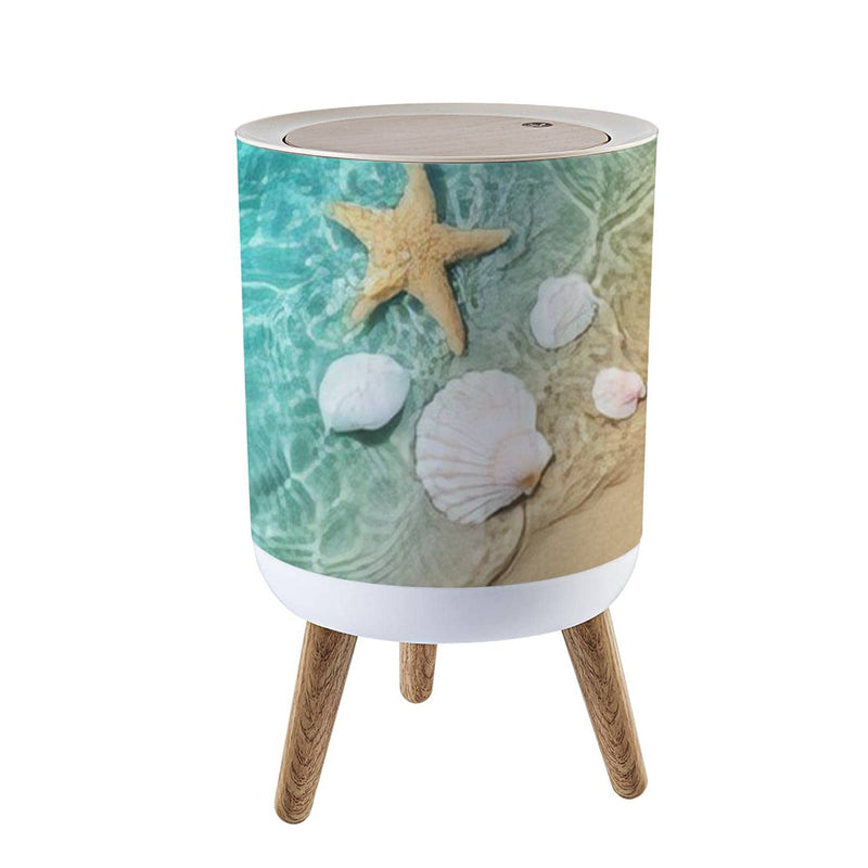 Small Trash Can With Lid For Bathroom Kitchen Office Diaper Starfish Seashell Su