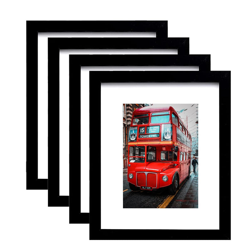 8X10 Picture Frame Set Of 4,Black Photo Frame With Mat Display Pictures 8X10 O