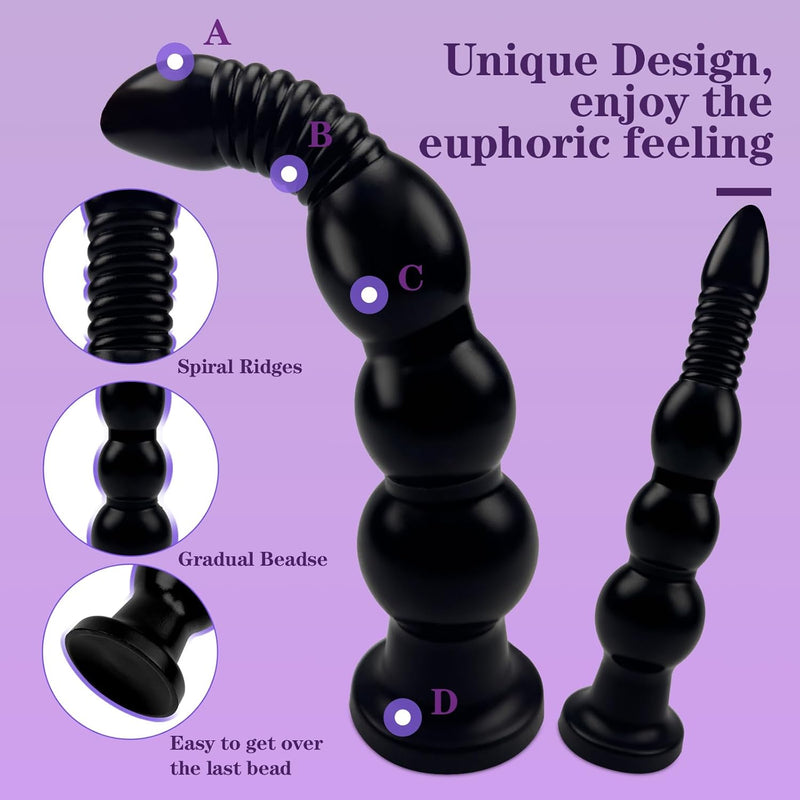 7.76 Inch Anal Beads Trainer With Suction Cup Black Silicone Butt Plug Cone Anal Stretcher Prostate Massager Dilator Sex Toy For Women Men Masturbation (S)