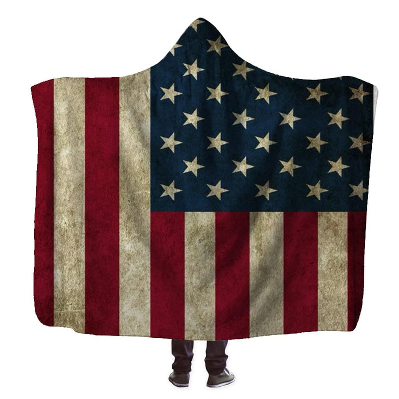 Hooded Blanket Usa Flag, Amreican Flag Fleece Wearable Blanket For Kids Teens