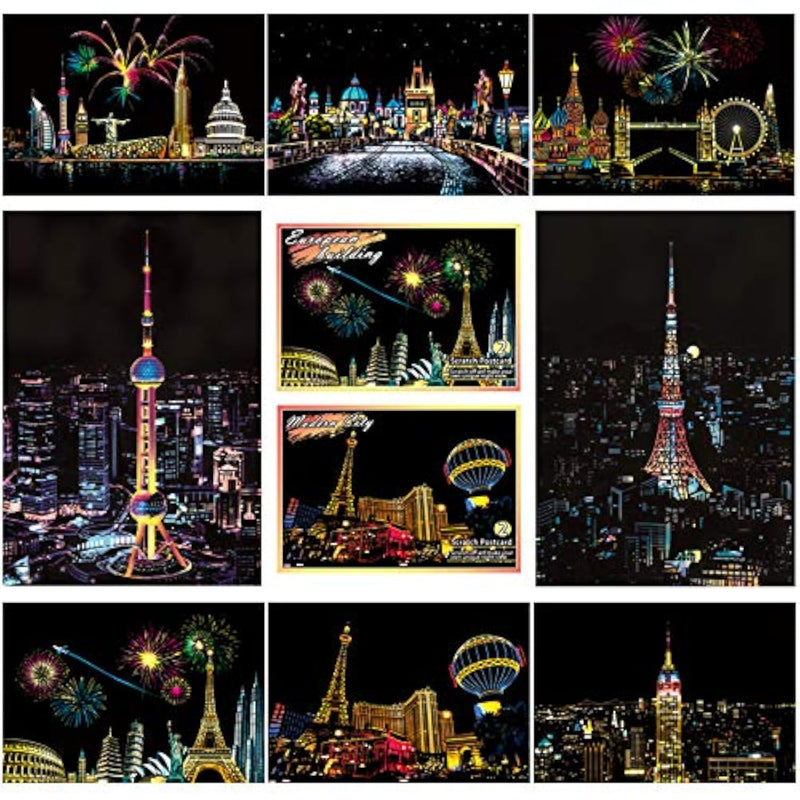 Rainbow Scratch Art Postcards with Mini Envelopes & 4 Tools, Modern Series