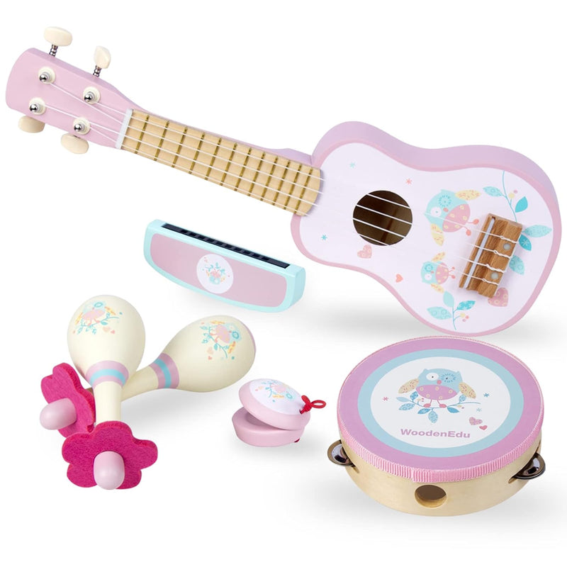 Kids Guitar For Girls, Wooden Musical Instruments Toys With Ukulele, Tambou