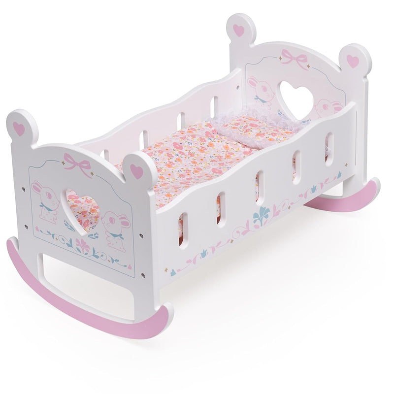 ROBUD Wooden Baby Doll Crib, Baby Doll Bed Toys, for Dolls Up to 18 Inch, D