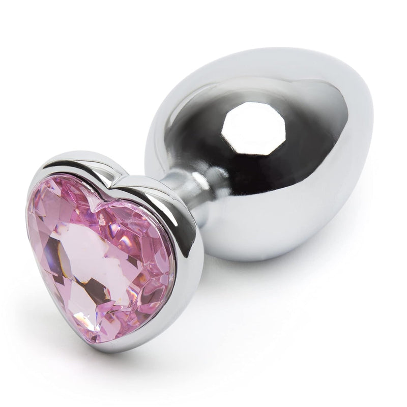 Jewelled Pink Heart Shaped Butt Plug - 3.5 Inch Metal Anal Plug - Smooth & Firm Tapered Tip - Waterproof