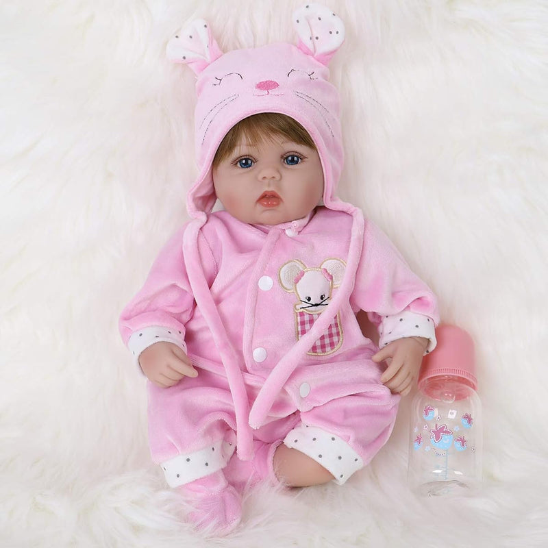 Reborn Baby Doll Realistic Silicone Vinyl Pink Mouse Baby 16 Inch Weighted