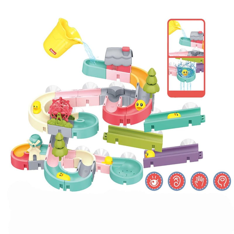 Toddler Bath Toys,Diy Duck Slippery Slide Track Baby Bath Tub Toys With Suctio