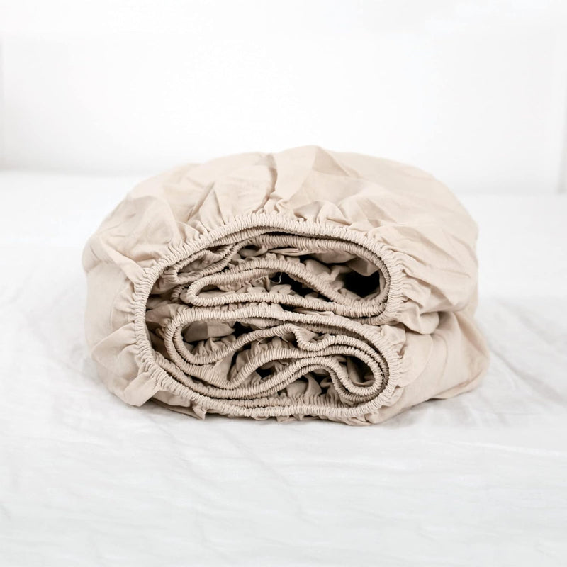 Linen Fitted Sheet (1 Piece) - 14 Inch Deep Pocket Mattress Cover Natural Flax