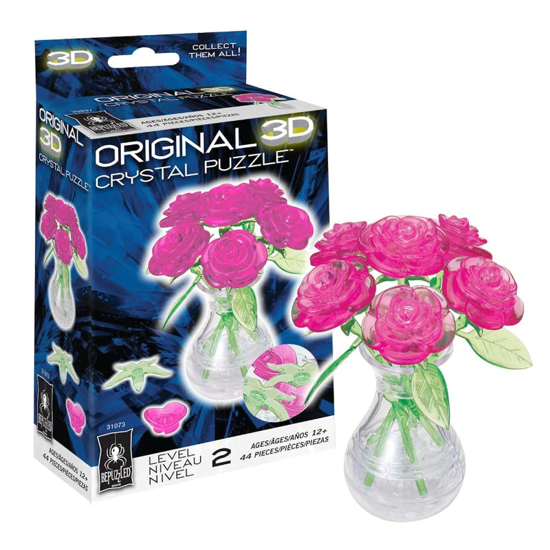 Roses In Vase Original 3D Crystal Puzzle, Ages 12 And Up, Pink