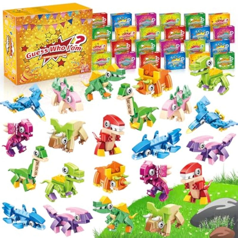 Dinosaur Party Favors For Kids - 24 Pack 72 Kinds Of Animals Building Block Toy Goodie Bags Fillers Classroom Prizes Stuffers Gifts Building Set, Christmas Birthday Gift For Boys Girls Ages 6-12