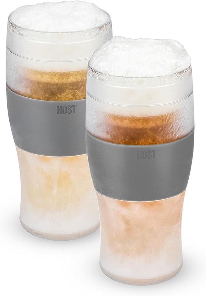 Freeze, Frozen Mugs, Freezable Pint Set, Beer Keep Your Drinks Cold, Double Walled Insulated Glasses, Tumbler for Iced Coffee, 16oz, Set of 2, Gray