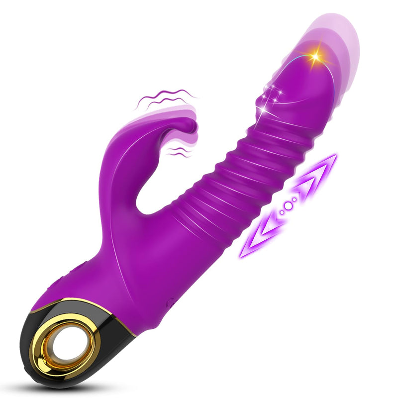 Thrusting Dildo G-Spot Rabbit Vibrator - Silicone Realistic Dildo Massager Clitoral Vaginal Stimulator With 9 Vibrating & 5 Telescopic Rotating Modes, Waterproof Adult Sex Toys For Women