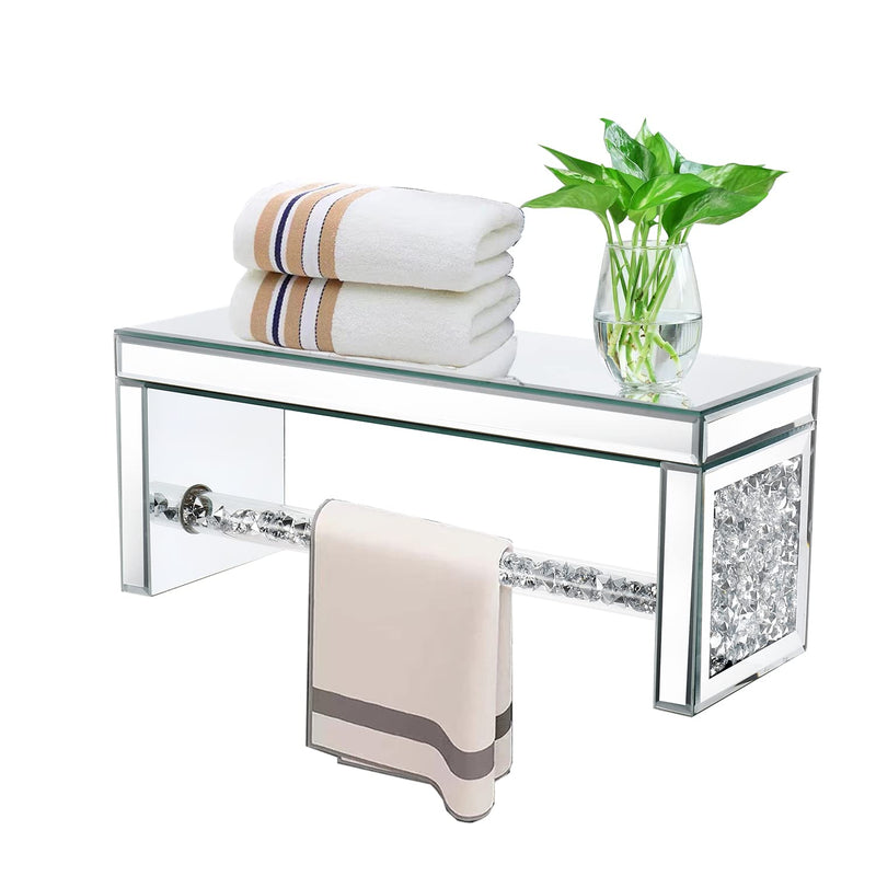 Glass Mirrored Wall Shelf. Wall Mounted For Over Toilet. Glamorous Crystal Dia