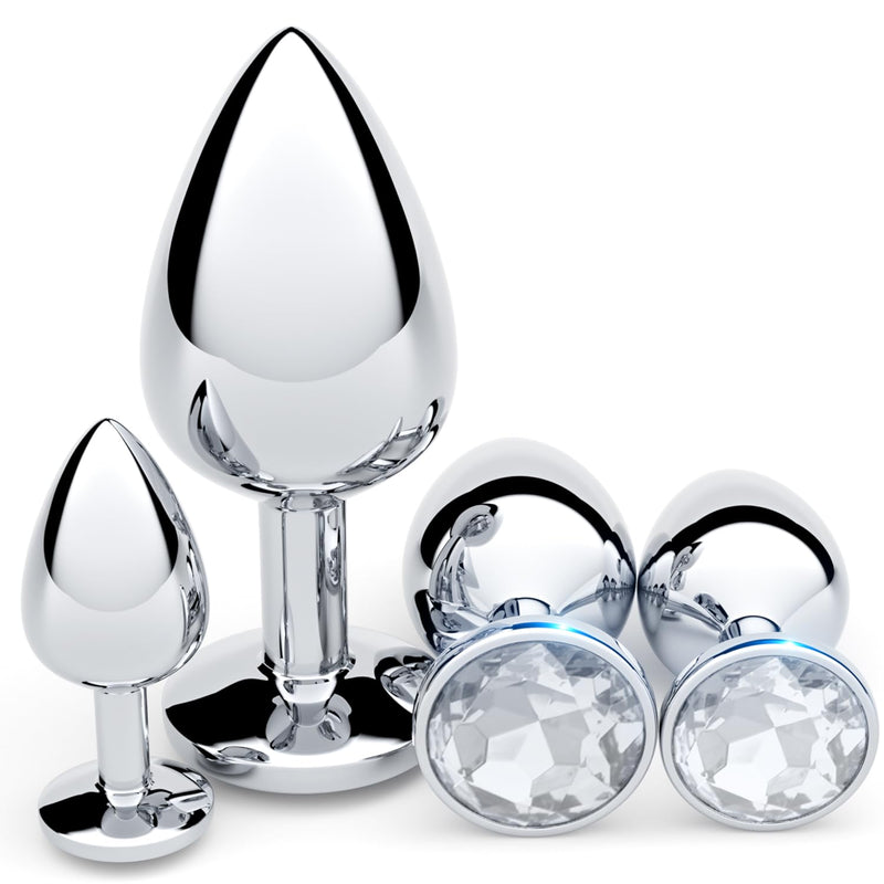 Anal Plug Beginner Set - 4 Pcs Jewel Butt Plugs Sex Toy Anal Training Kit- G Spot Anal Sex Adult Toy For Beginner Adult Unisex Women And Men Couple (White)