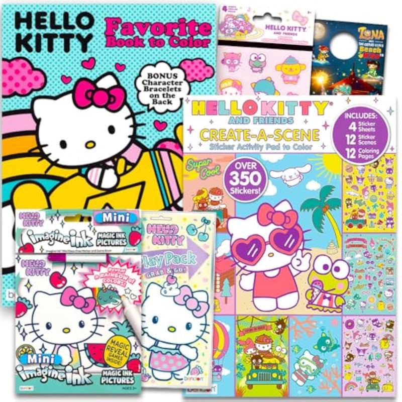 Hello Kitty Party Pack - 5 Coloring Books, Crayons, and Over 50 Hello Kitty Stickers