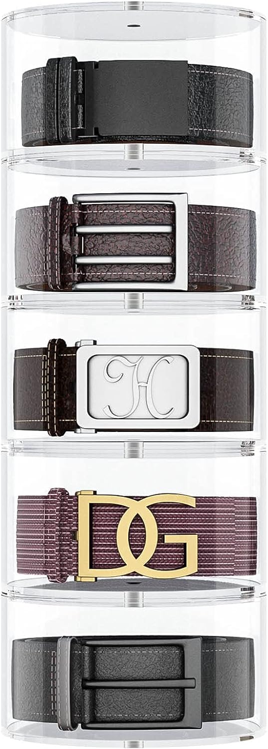 Belt Organizer, Acrylic 5 Layers Belt Case Storage Holder and Display for Accessories like Jewelry,Watch,Bracelets