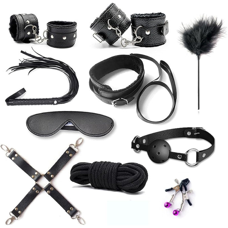 Bondage Sets 10 Pcs Bdsm Leather Bondage Sets Sm Ties Leather Bondage Sets With Eye Masks Sex Cuffs Whips Nipple Clamps Mouth Plugs Extreme Bedtime Bondage Sex Toys,Adult Games Sex Toys