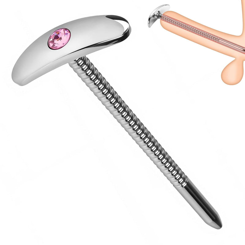Stainless Steel Urethral Sounds Urethra Dilator Rod Male Penis Plug With Pink Gem For Urethral Training Stimulation Masturbation
