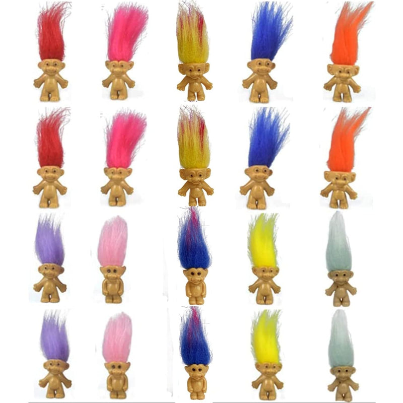 20 Pcs Miniatures Mini Lucky Troll Dolls With Chromatic Hair Pvc Tiny Actio