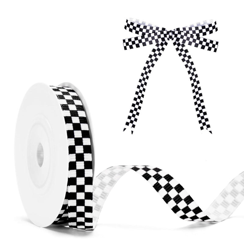 Black & White Checkered Grosgrain Ribbon, 3/8 Inch x 10 Yards for Crafts