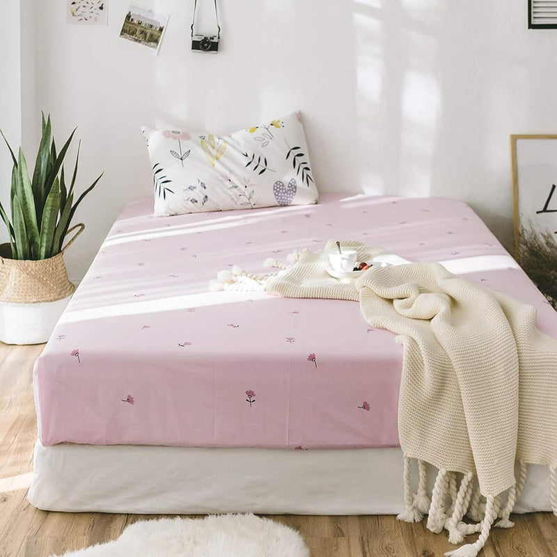Soft Cotton Fitted Sheet Queen Size Deep Pocket For Kids Bed Pink Floral Beddi