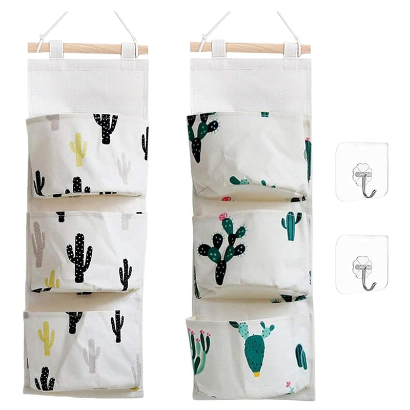 Cactus Wall Door Closet Hanging Storage Bag Canvas Fabric 3 Pockets Over The Doo