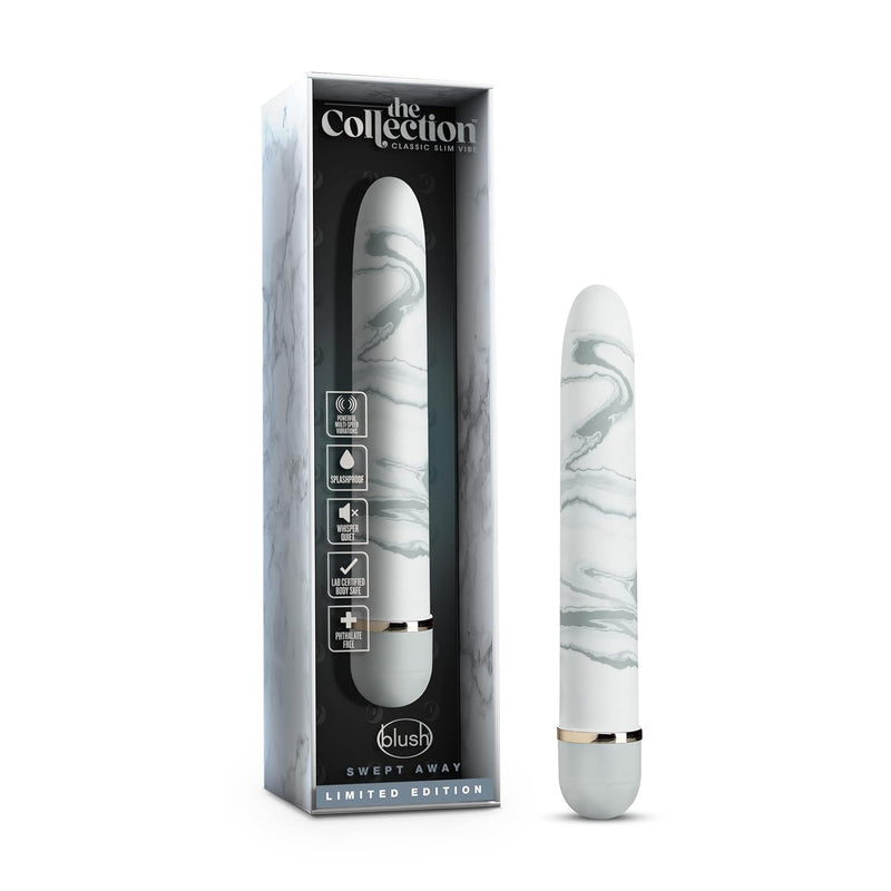 Swept Away - 7 Inch Satin Smooth Personal Massager Wand - Perfect For External Clitoral Vaginal Stimulation - Body Safe Sex Toy For Couples Women - White Marble