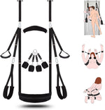Adjustable Door Swing & Bondage Restraint Kit with Handcuffs & Leg Straps, Black
