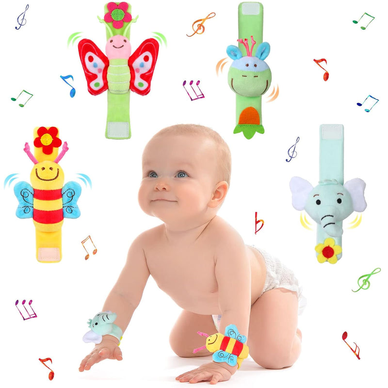 4 Pieces Baby Wrist Rattles Animal Pattern Newborn Rattle Foot Rattles Toy
