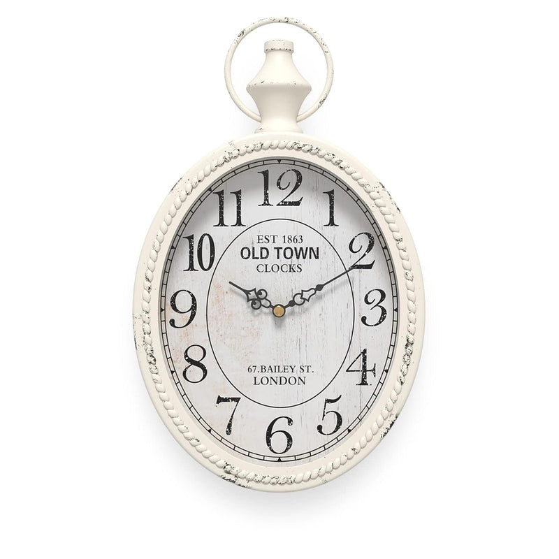 Small Retro Oval Wall Clock, Antique Old Design, White Vintage Style, Battery