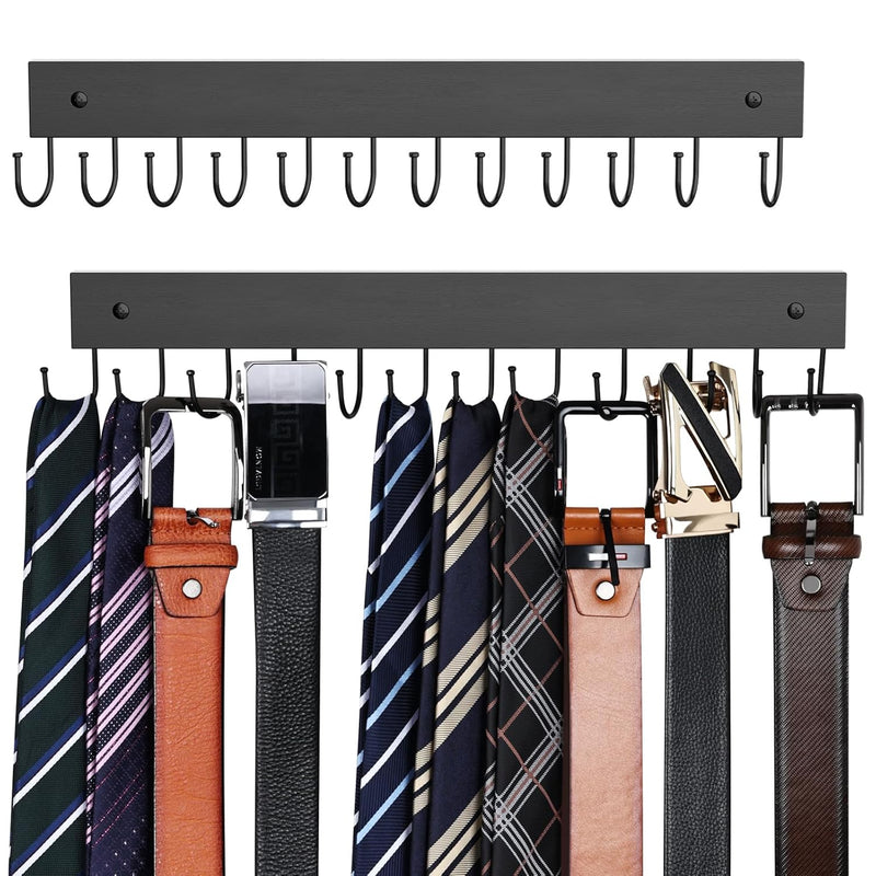 Belt Hanger Wall Mounted, Wooden Belt Organizer 2 Pack Max 24 Storage Capacity,