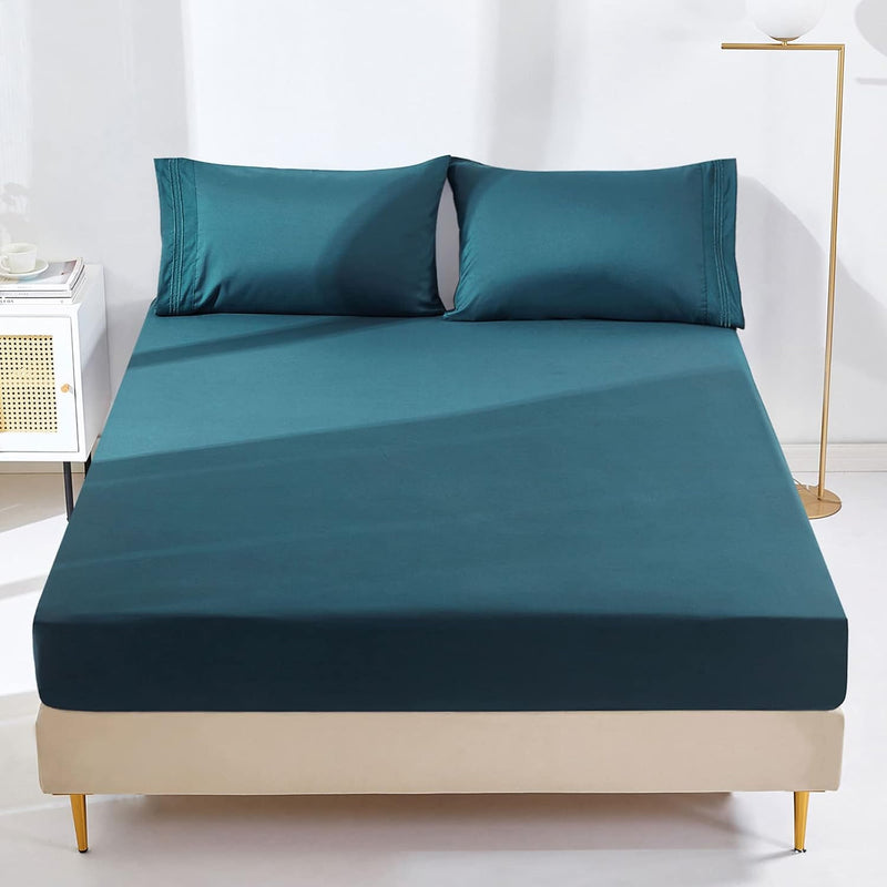 Queen Fitted Sheet With Pillowcase, Premium 1800 Thread Count Brushed Microfib