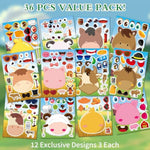 36 Pcs Farm Animals Make-A-Face Sticker Sheets | Mix & Match Your Own Farm Animal Stickers For Kids Ages 2-6 | Farm Animal Party Supplies, Birthday Decorations, Crafts & Activities