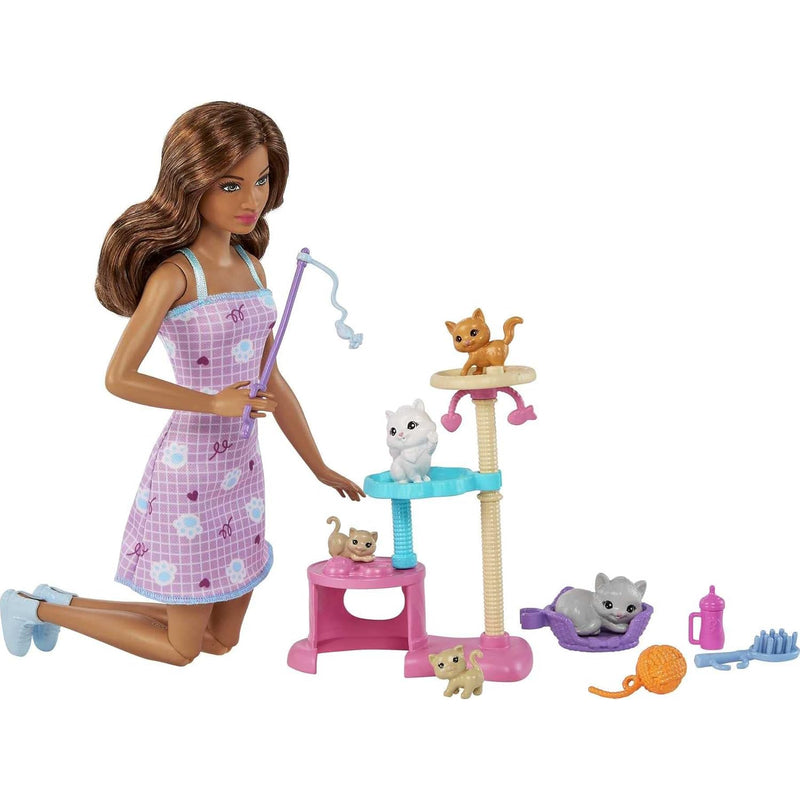 Barbie Kitty Condo Doll & Pets, Cat Tree Toy Playset with 5 Kitten Figures