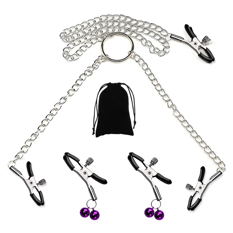 Adjustable Metal Nipple Clamps Non-Piercing Nipple Clips & Clitoris Clamp Bdsm Adult Sex Toys Rubber Padded Tips Nipple Rings Decorative