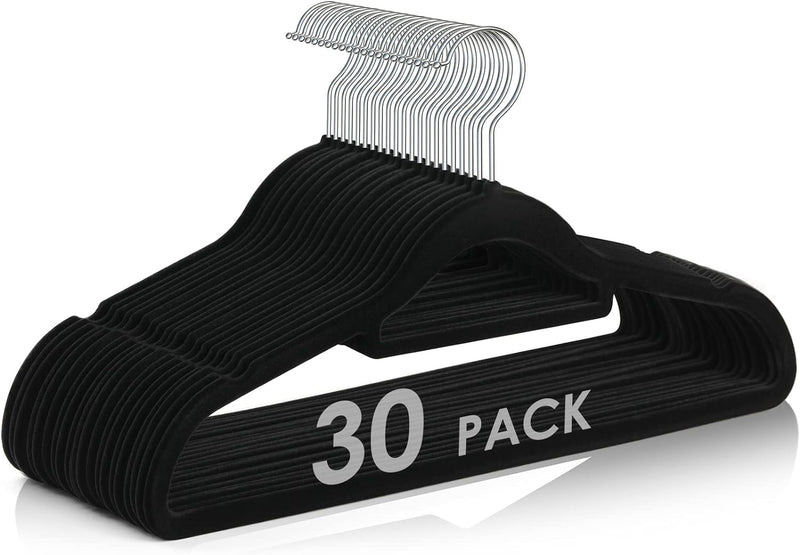 Velvet Hangers Non Slip Felt Hangers, 30 Pack Black Velvet Hangers Clothes Hangers Space Saving Slim Hangers with 360 Degree Swivel Hook for Suits Coats, Jackets, Pants, and Dress Clothes