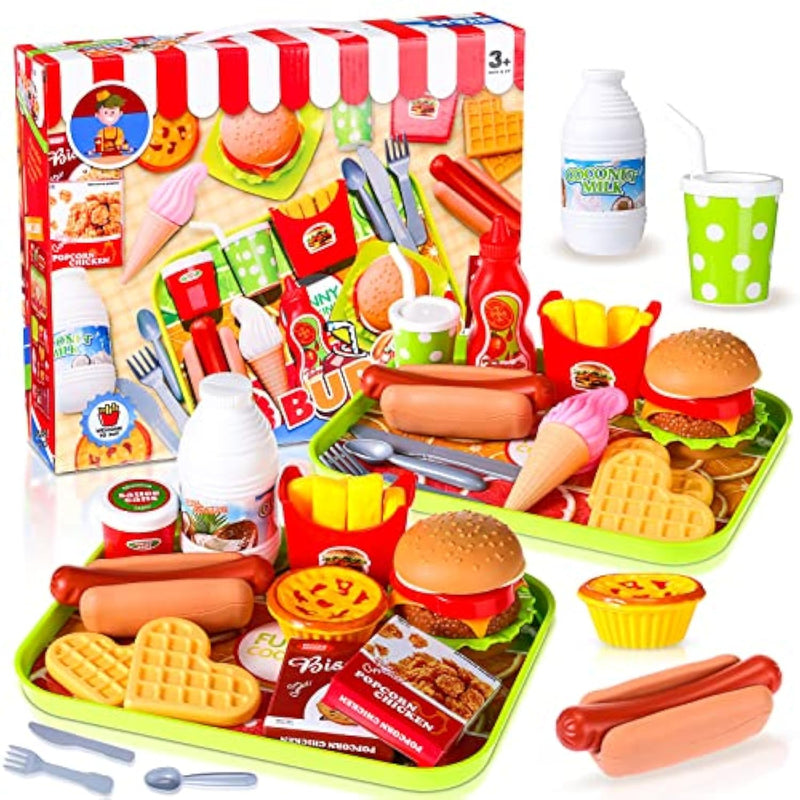 Pretend Food Toy Set For Kid Kitchen, Fake Food Plastic Burgers Sandwich Toys Pretend Preschool Role Play Kitchen Restaurant Sets Christmas Birthday Gift For Girls Boys