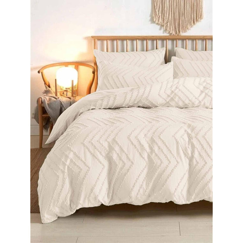 Queen Comforter Set Beige Tufted Jacquard Boho Soft Shabby Chic Reversible Dow