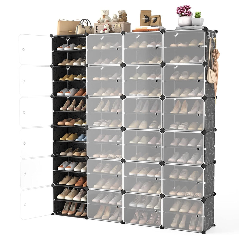 Portable Shoe Rack Organizer With Door, 96 Pairs Shoe Storage Cabinet Easy Assem