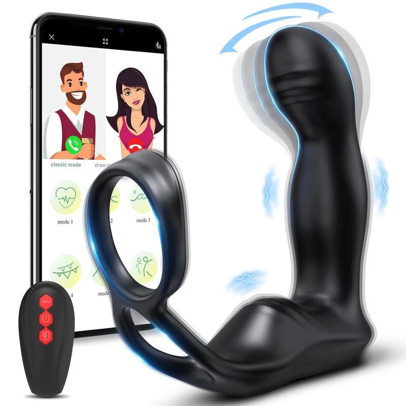 Adults Sex Toys For Men Anal Vibrator Prostate Massager With Cock Ring, App Remote Control Couple Sex Toy Male Anus Stimulator Wiggling & Vibrating Butt Plug Prostate Stimulor Gspot Vibrator Anal Toy