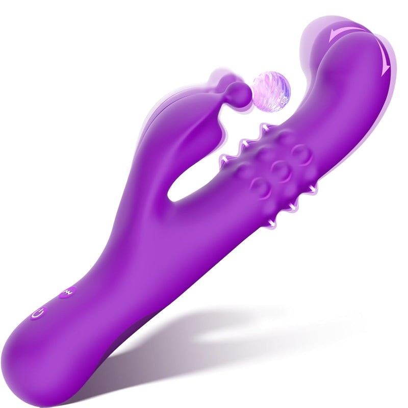 Rabbit Dildo Vibrator Adult Sex Toys For Women, 3 In 1 Digging & Swelling G Spot Vibrator Massager Clitoral Nipple Stimulation With 10 Vibration Modes Sex Machine For Couple Play