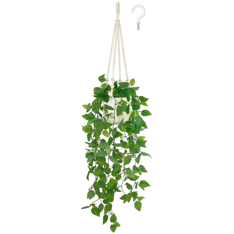 Fake Hanging Plant With Pot, Artificial Plants For Home Decor Indoor Macrame P