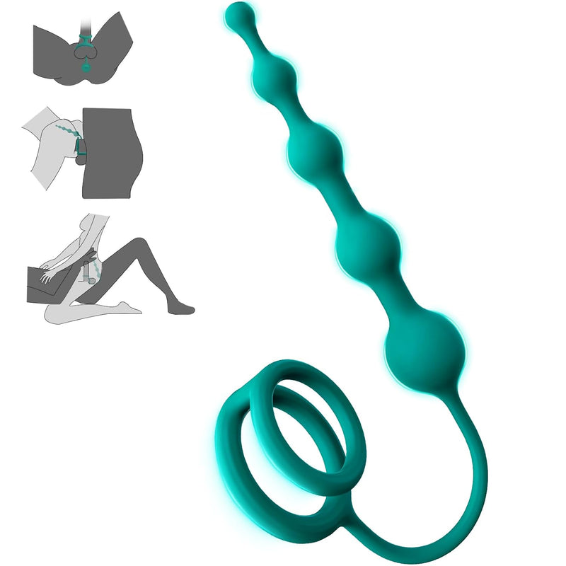 Anal Beads Butt Plug With Penis Cock Rings - Adult Sex Toys For Women Men, Flexible Silicone Prostate Massager Anal Plug Graduated Design Bullet G Spot Stimulor For Couples Play-Green